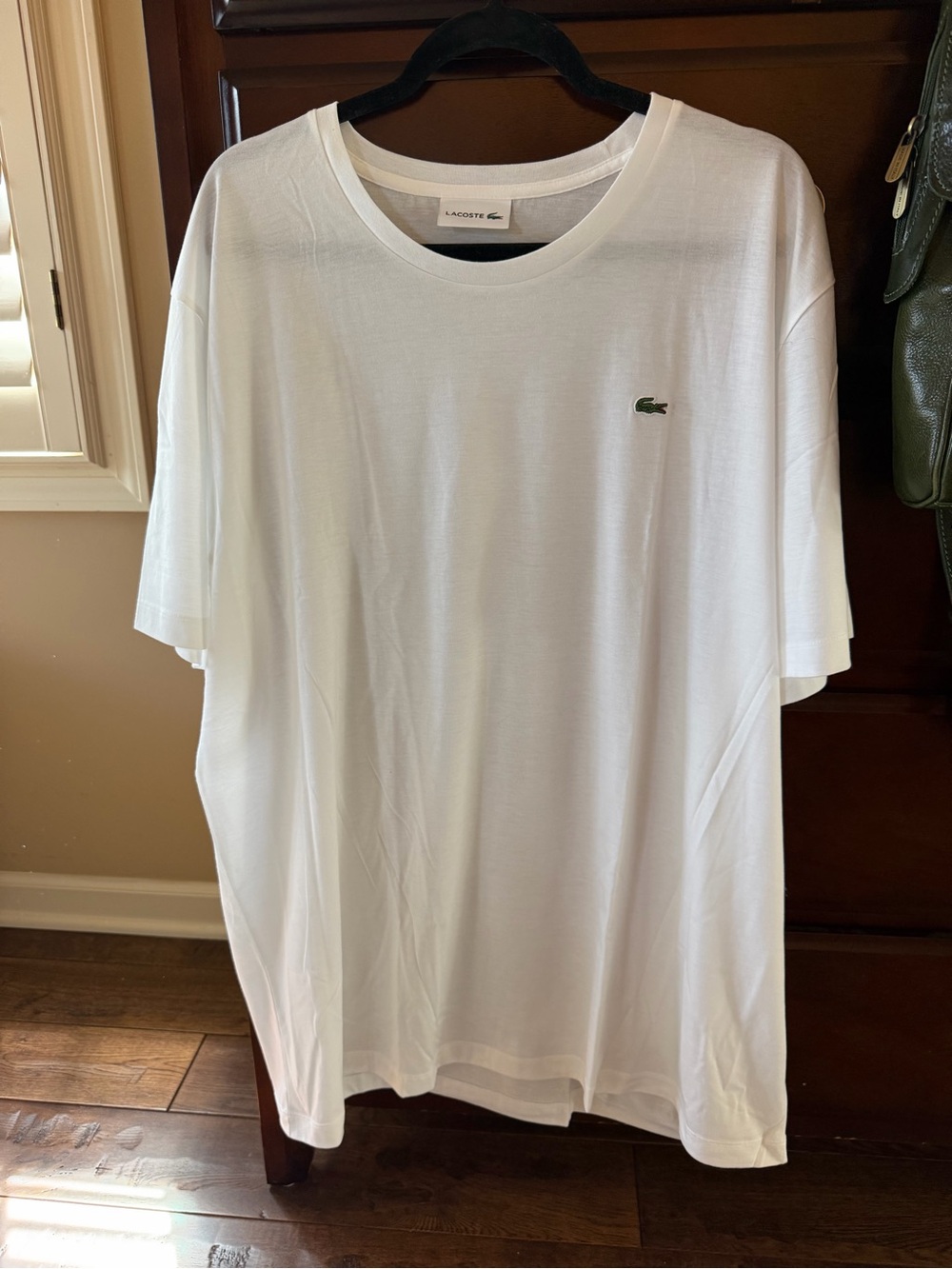 Lacoste Men’s White Crewneck T-Shirt with Green Crocodile Logo